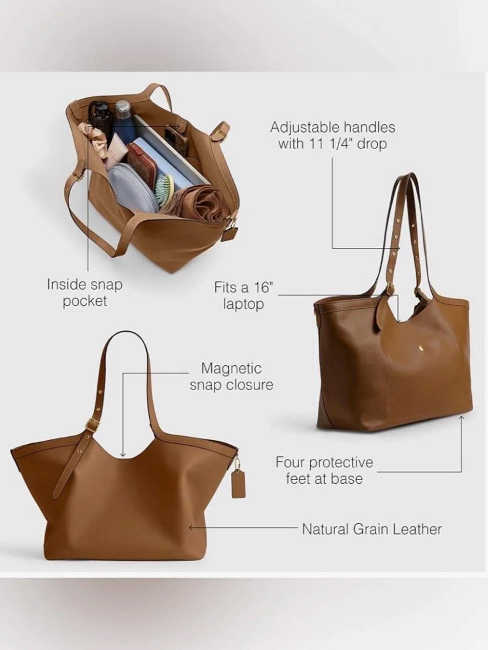Coach Gramercy Tote Bag in Honey Brown Leather with Gold Tone Hardware - NWT